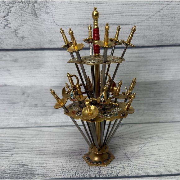 Other - Toledo Mini Swords (18) Cocktail Picks Appetizer Skewer 2-Tier Stand Vintage MCM